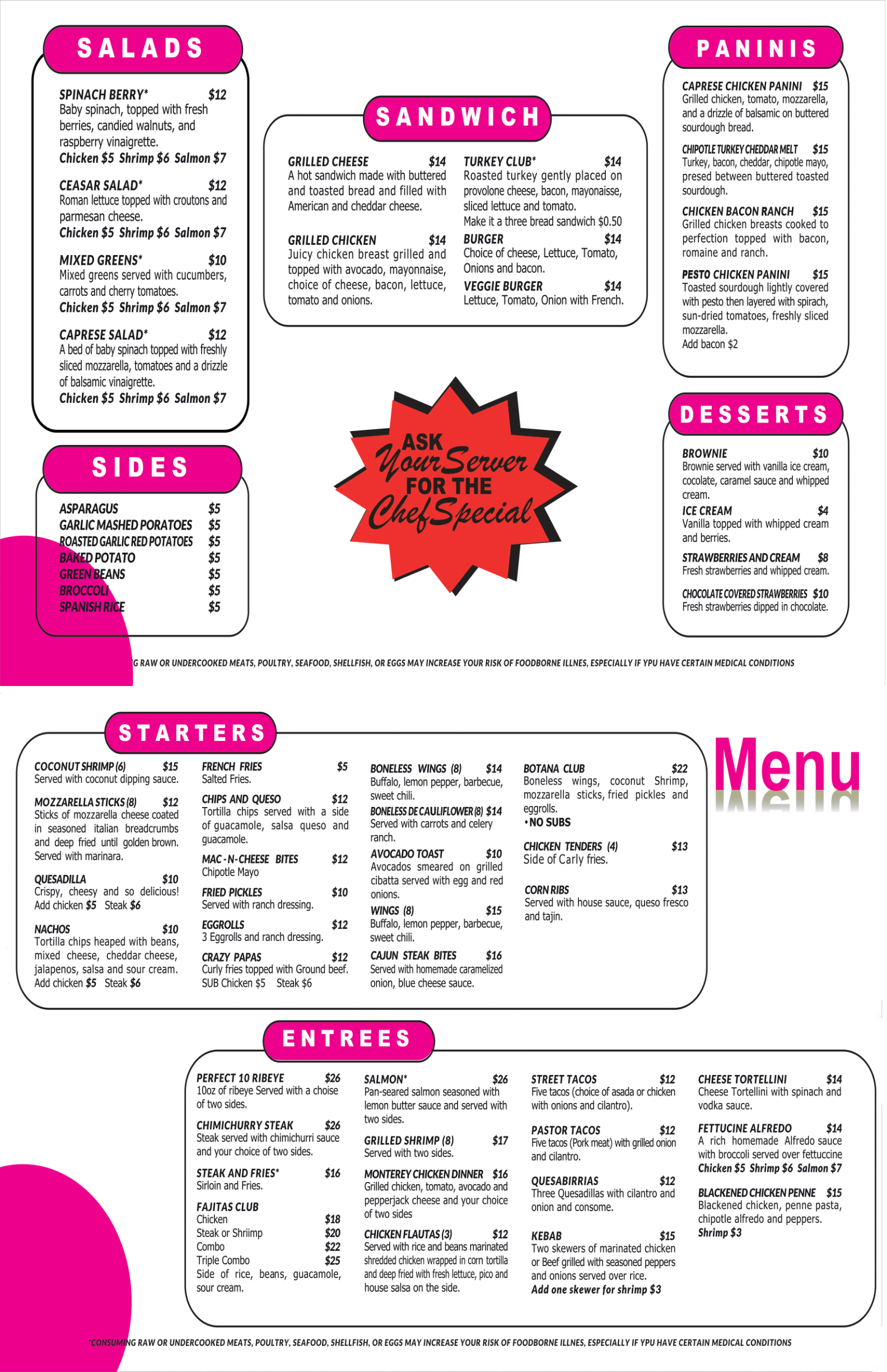 Late Night Dining & Steakhouse | Perfect 10 Austin Menu